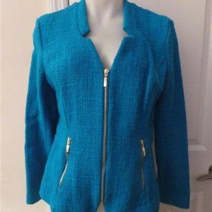 ALFANI TURQUOISE TWEED FULL ZIP BLAZER  10
